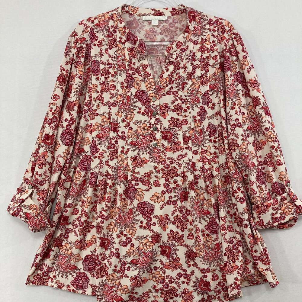 Juniper + Lime Top size 2X Multi Color Floral Stretch Knit Popover Blouse Office